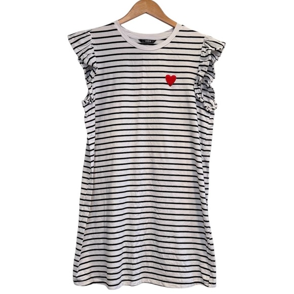 π 6/$60 Shein Dress White Black Flutter Sleeve Stripes Heart Patch Size XL - Picture 1 of 5